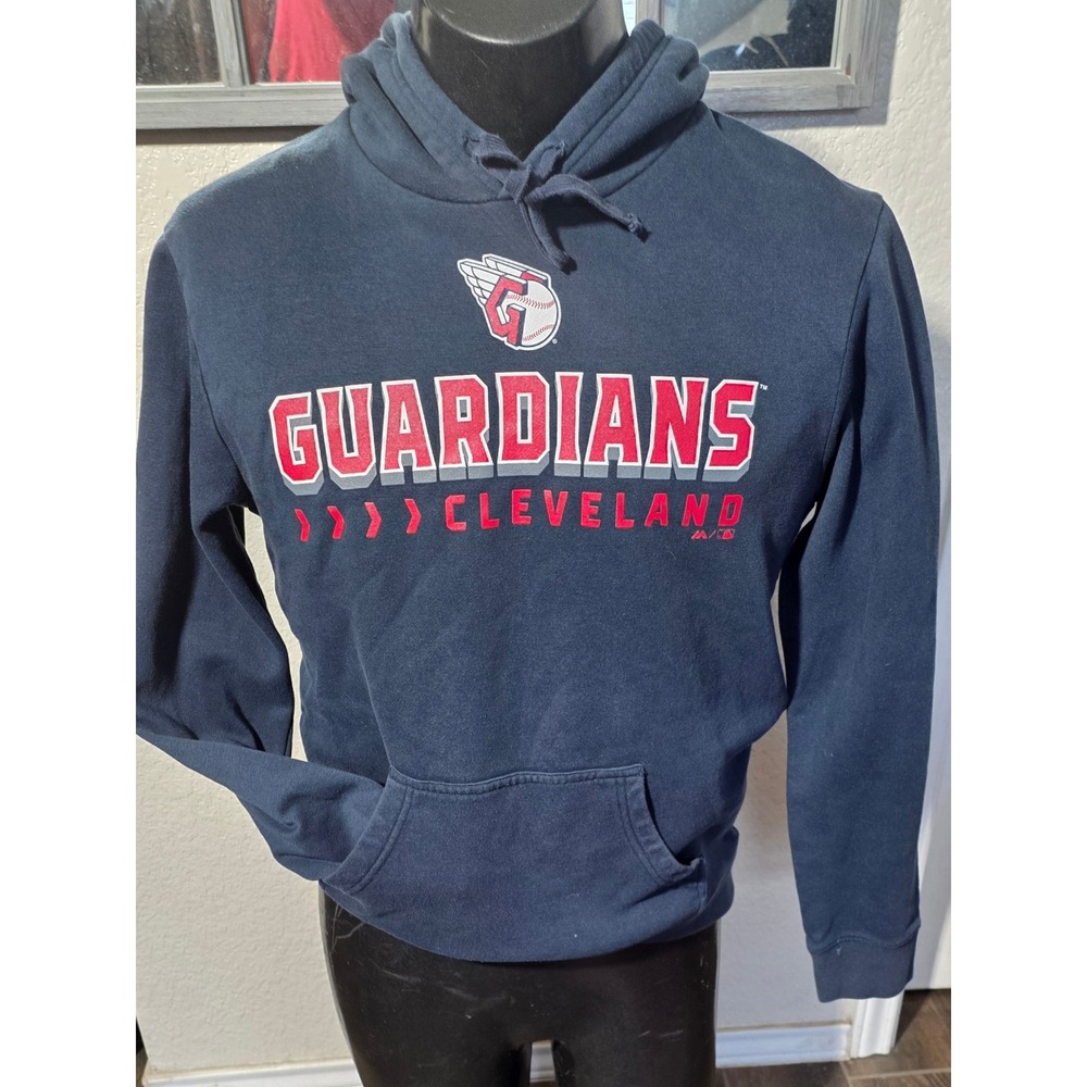 Majestic Cleveland Guardians MLB Navy Blue Hoodie Sweatshirt Mens Medium